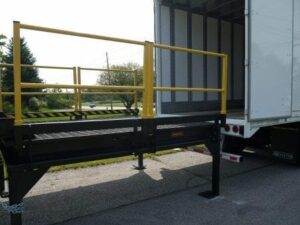  dock loading ramp connected to a truck